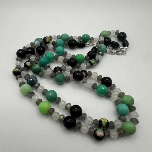 20" Double stranded stone, ceramic and cloisonné beaded necklace! - Picture 7 of 14
